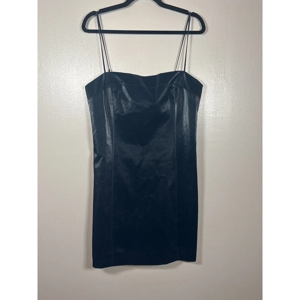 NWT Love Bonito Navy Blue‎ Faux Leather Mini Dress Spaghetti Strap Womens 10